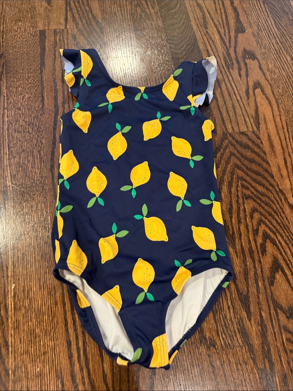 Hanna Andersson Navy One-Piece Swimsuit with Yellow Lemon Print